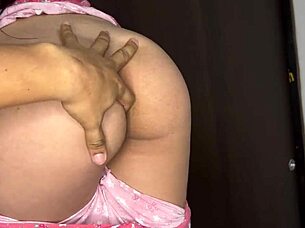 Amateur video of sweet innocent girl seeking something in the closet seeing as her stepdad pleases her butt