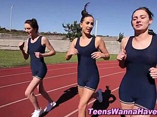 Young athletic lesbian amateurs party and have oral sex