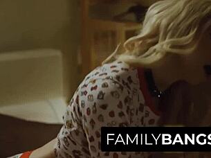 Tiny princess Kenzie Reeves in a group sex with the help of her brother Nathan Bronson.