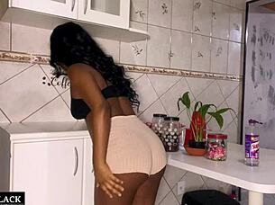 Beautiful pregnant wife in transparent clothes while cooking and having hot sex.
