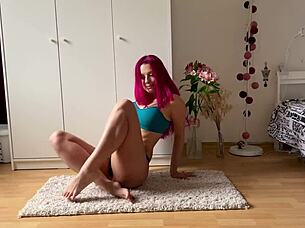 Young fitness enthusiast shows off her flexibility in yoga poses.