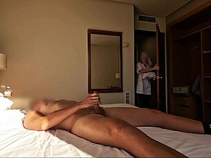 I caught the young hotel cleaning lady and she helped me to masturbate.