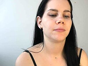 Beautiful woman in a homemade video, POV style, with black hair and sexy looks.