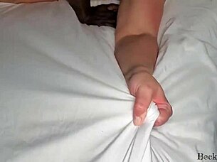 Becky Tailor, a brunette amateur, has her clothes ripped off while her husband watches.