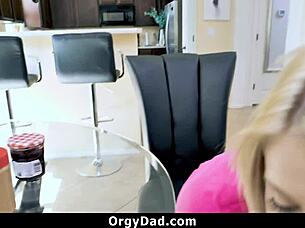 Stepdaughter gives pleasure to stepfather and others in a hot scene.