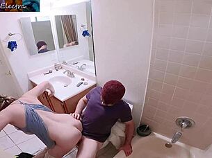 Amateur video of a blonde stepmother seducing her stepson in the bathroom.