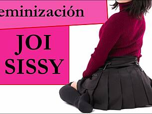 Sissy in a mini skirt gets kinky with a dildo