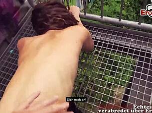 A petite German teen has a hot outdoor POV experience on the street.