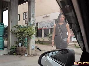 Thai Ladyboy Ice strokes hard for outdoor cam show