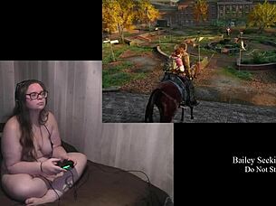 Fat girl with natural tits plays The Last of Us naked in this video.