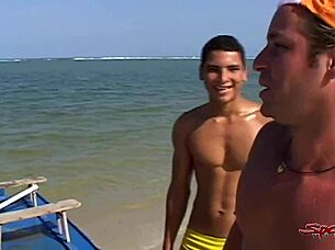 Four young and hot gay men have rough anal sex on the beach in Sparta.
