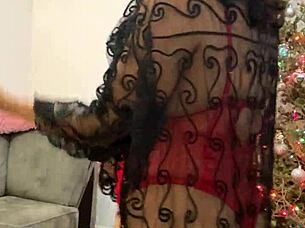 Anna Maria, the hot milf in red lingerie for a special Christmas video.