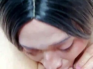 crossdresser deepthroats monster cock in bunny outfit