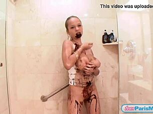 Teen skinny blonds Paris and Milan in chocolate bath for body massage