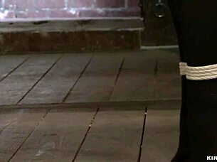 Lesbian BDSM with a big tits slave who is flogged and gagged