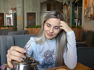 Letty Black’s public cafe scene with a remote controlled vibrator