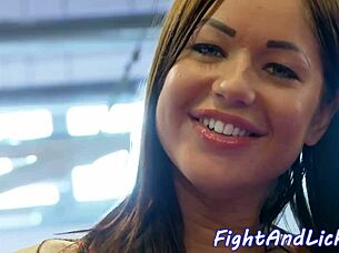 Beautiful women engage in a catfight in the ring and then perform oral sex on each other