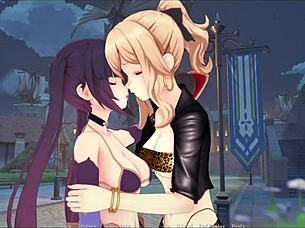Lesbians try out bondage and fingering in an anime-style video