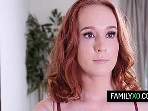 Petite redhead stepdaughter gets her stepdad's hard cock