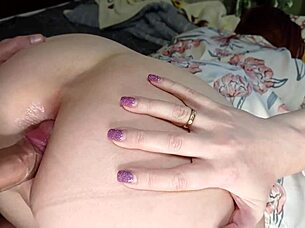 Beautiful wife’s ass gets fucked hard with a toy and then there is a facial