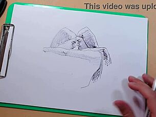 Two pretty girls draw each other with a ballpoint pen while having sex