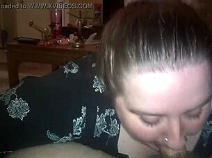Amateur BBW gets gagged while sucking cock