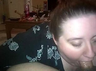 Amateur BBW gets gagged while sucking cock