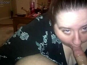 Amateur BBW gets gagged while sucking cock