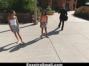 Small girls get big cock in 3 woman action