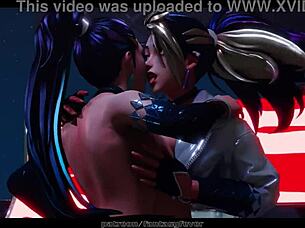 Hot lesbian scene with K/Da girls in animated porn compilation