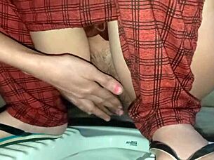Indian wife pees and pleases herself in the bathroom