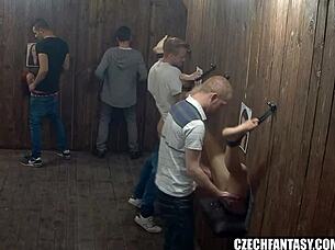 Amateur couple with big boobs tries out glory hole