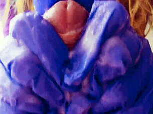 Cum covered gloves and a big cock in this homemade ASMR handjob video