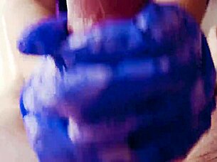 Cum covered gloves and a big cock in this homemade ASMR handjob video