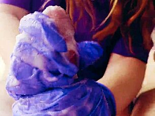 Cum covered gloves and a big cock in this homemade ASMR handjob video