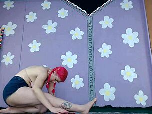 Cute MILF in bikini gets down and dirty in yoga workout