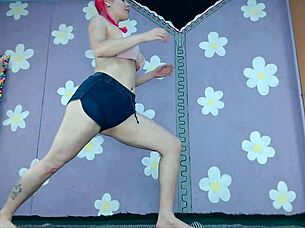 Cute MILF in bikini gets down and dirty in yoga workout
