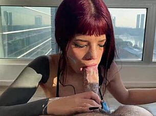 Petite teen's sloppy blowjob in milk is pure ecstasy