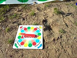 Unforgettable twister strip game double blowjob in forest!