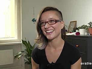 A small blonde German woman gets intimate and explores her own body
