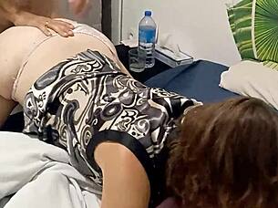 French slut gets spanked and fucked in satin panties