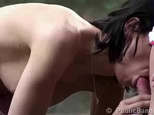 Young teen enjoys outdoor sex with old couple outdoors