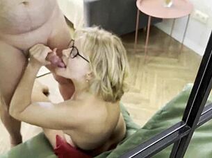 My mature step-mother gives me a hand job and a deep throat blowjob
