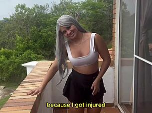 Beautiful step-mom gives me a sensual massage with oil and then we have sex on the bed