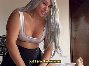 Beautiful step-mom gives me a sensual massage with oil and then we have sex on the bed