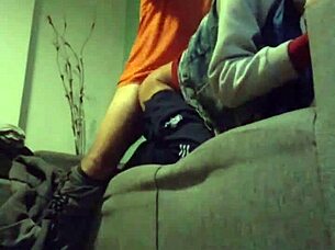 Hot gay porn with a black guy giving a blowjob and getting fucked on the couch