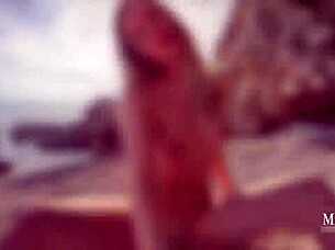 Beautiful woman gets love making with a big cock on the beach and gets creampied