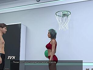 Beautiful woman with big cans dominates in a 3D cartoon