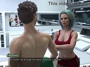 Beautiful woman with big cans dominates in a 3D cartoon