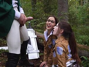 Titan Commander Gets Sucked Off as Punishment by Cute Costumed Whores